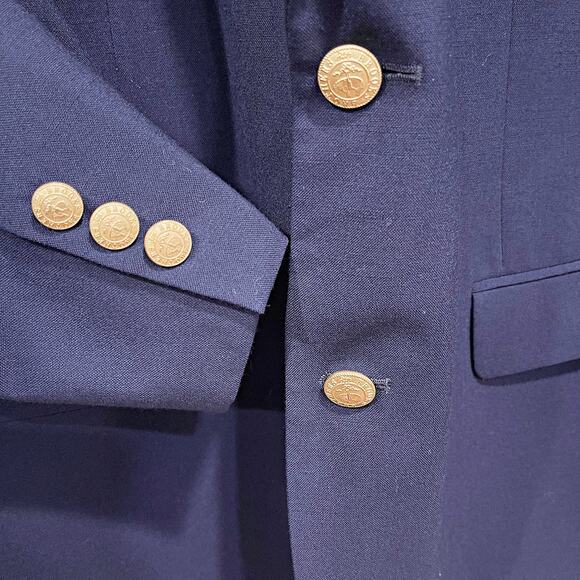 Brooks Brothers 346 Gold Metal Button Hopsack Blazer Navy Blue Wool Mens 43R - Picture 3 of 9